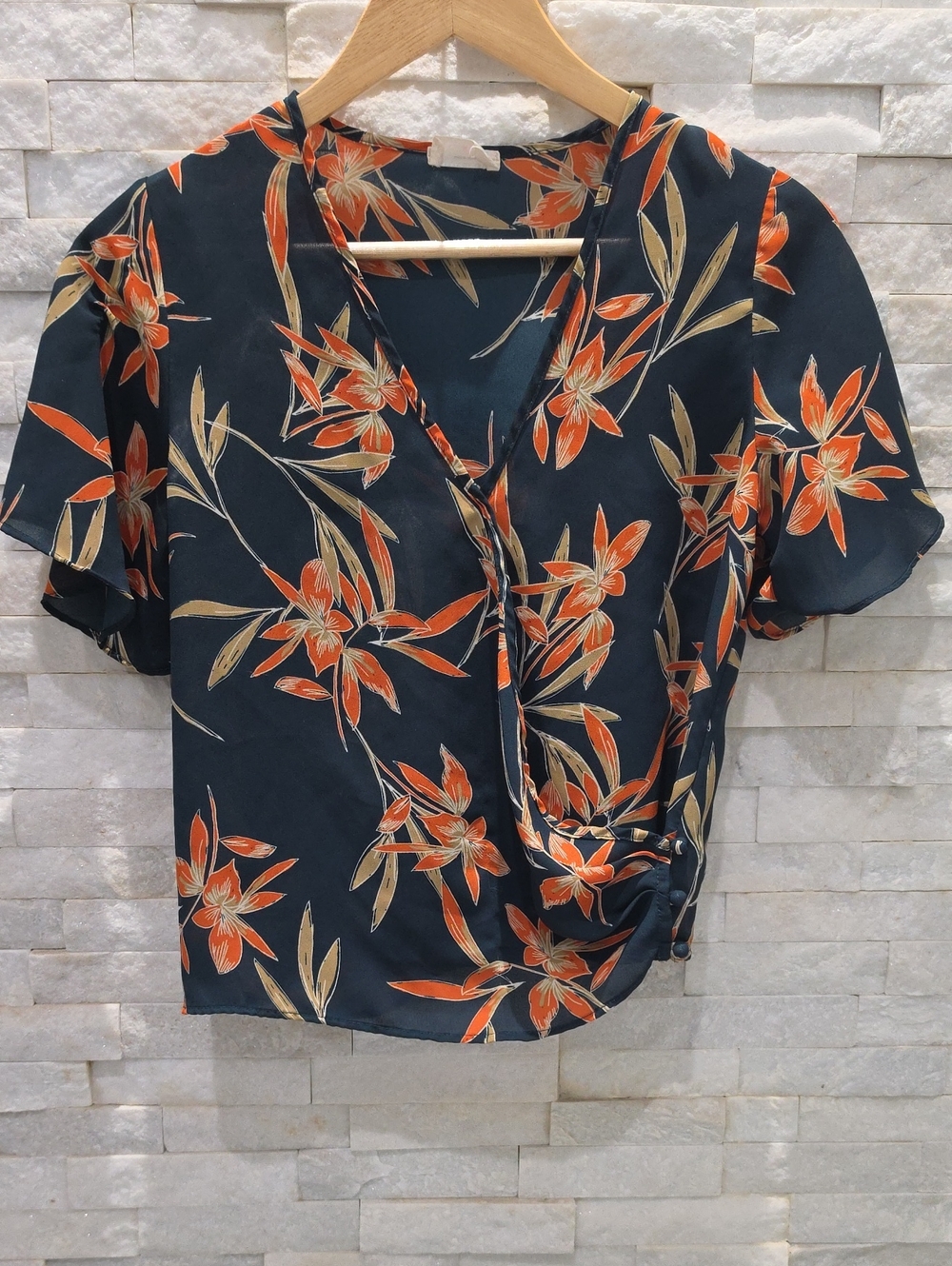 Sienna Sky Navy Wrap Top with Orange & Cream Floral